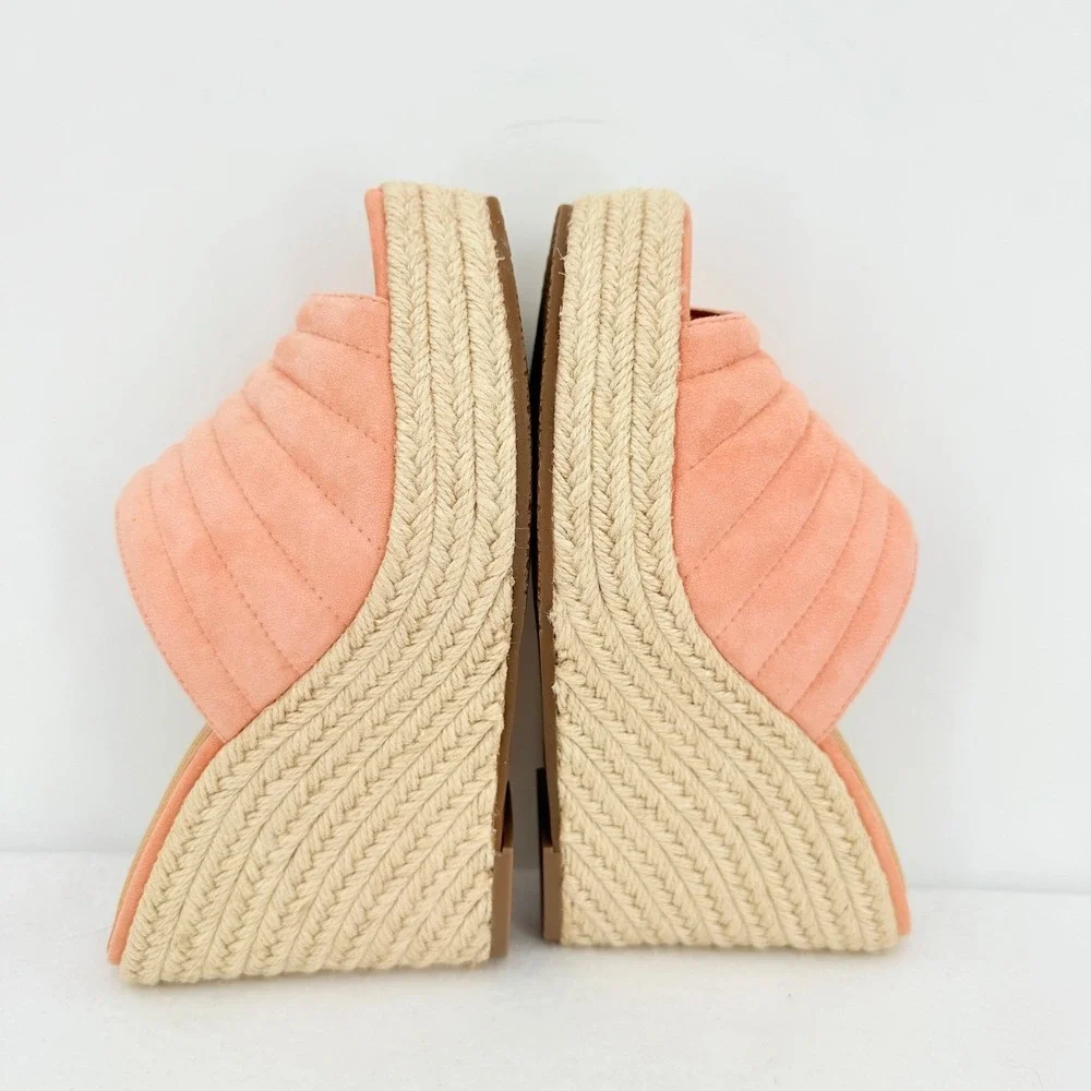 Lisa Vicky Womens Coral Pink Quilted Espadrille Wedge Mules Sz 6M Platform NWOB